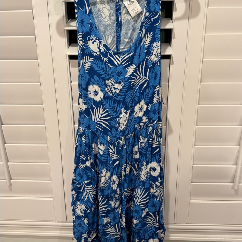 Disney Hawaiian Blue and White Floral Midi Dress